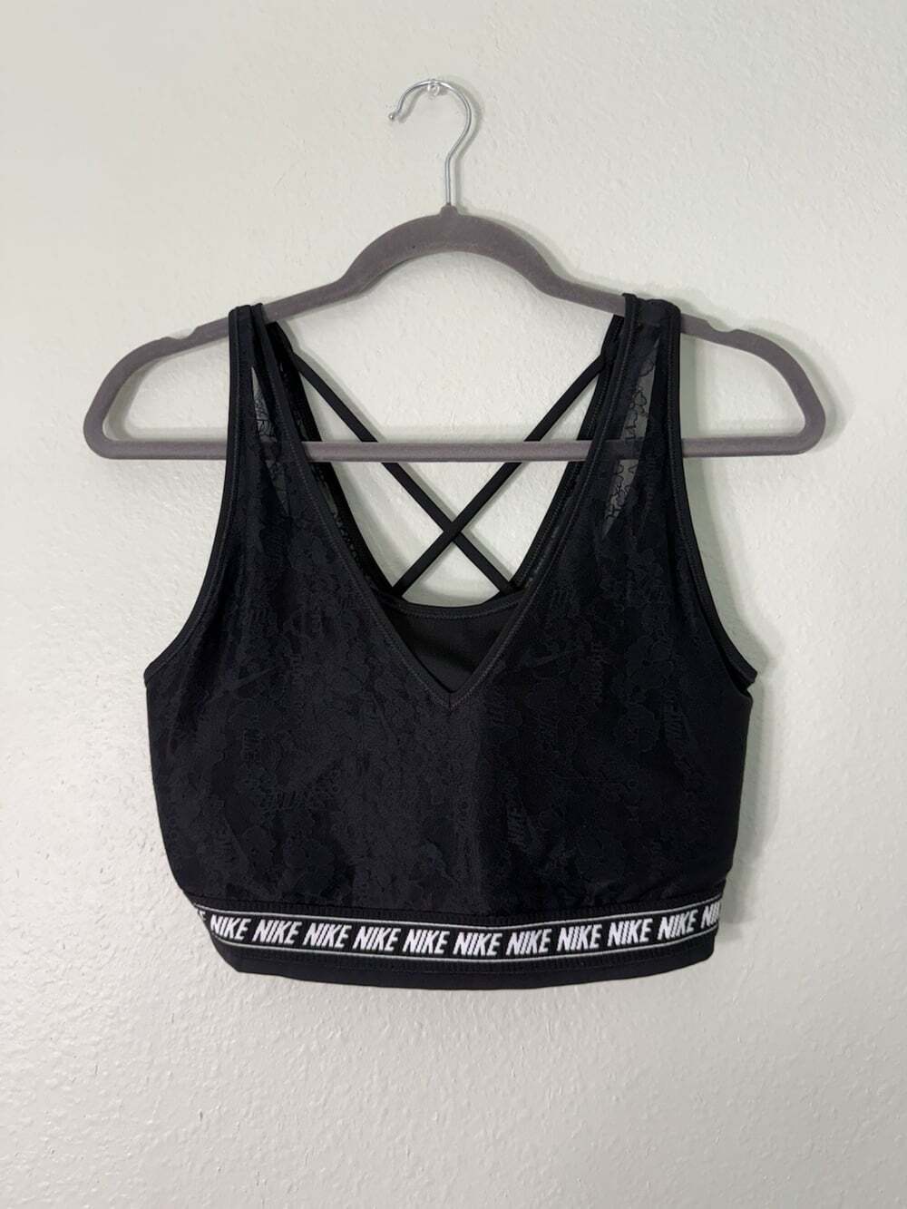 Nike Swoosh Classic Floral Lace Medium Support Sports Bra - Black Size Large
